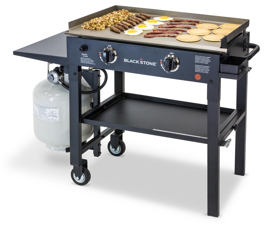 2 Burner Flat Top Propane Gas Grill With Side Shelves 